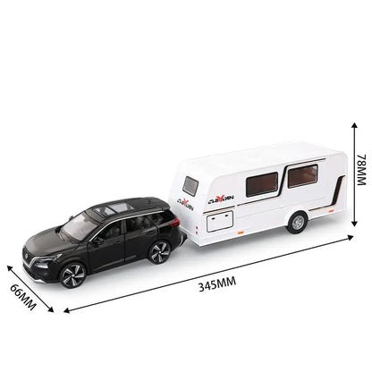 1/32 Alloy Trailer RV Truck Car Model Diecast Metal Recreational Off-road Vehicle Camper Car Model Sound and Light Kids Toy Gift