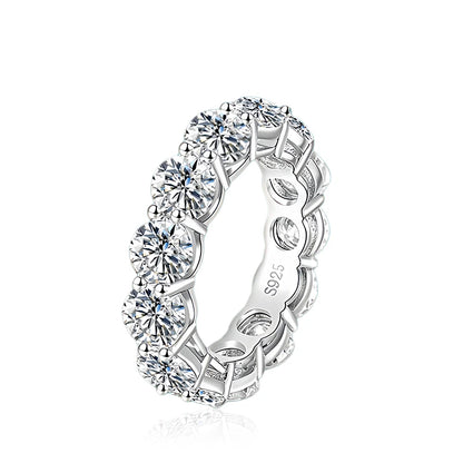 NeeTim 5mm Full Moissanite Ring 925 Sterling Silver with White Gold Plated Wedding Eternity Engagement Rings for Women Jewelry