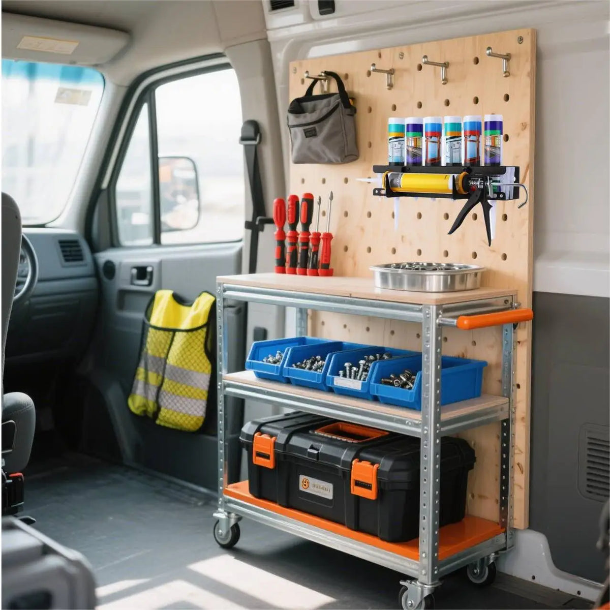 Caulking Gun Storage Rack, Sealant Tube Holder - Wall-Mounted Organizer with Recessed Shelf, Holds 6 Tubes & Nozzles for Garage