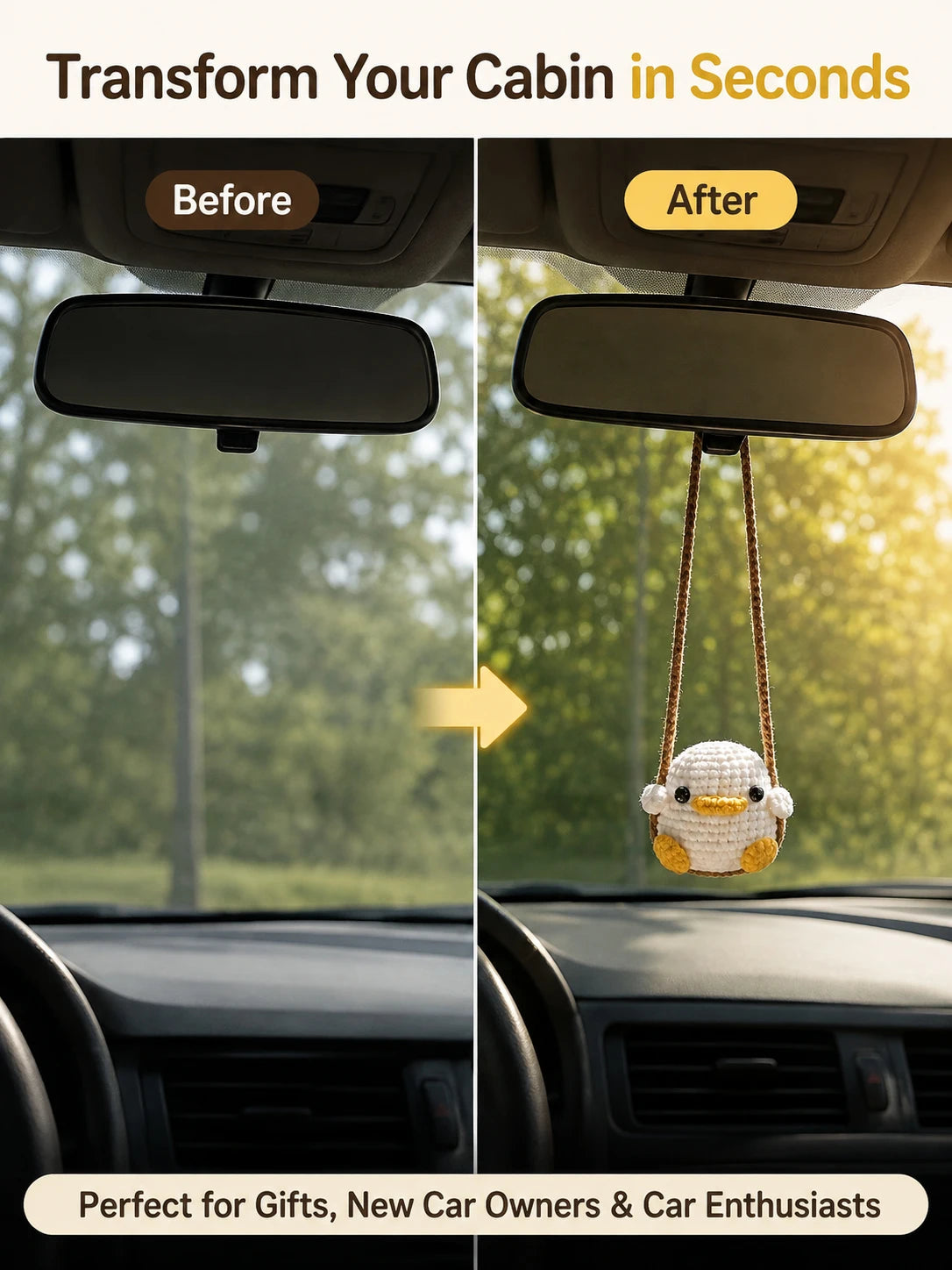 Cute Duck & Frog Car Hanging Ornament, Rearview Mirror Pendant, Kawaii Interior Decoration Gift, Fits Most Vehicles