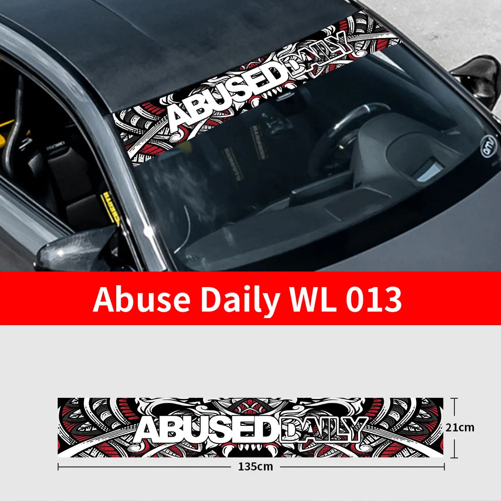Abuse Daily Car Front and Rear Windshield Stickers Waterproof Sunscreen Windscreen Banner Decal Window Sticker Accessories