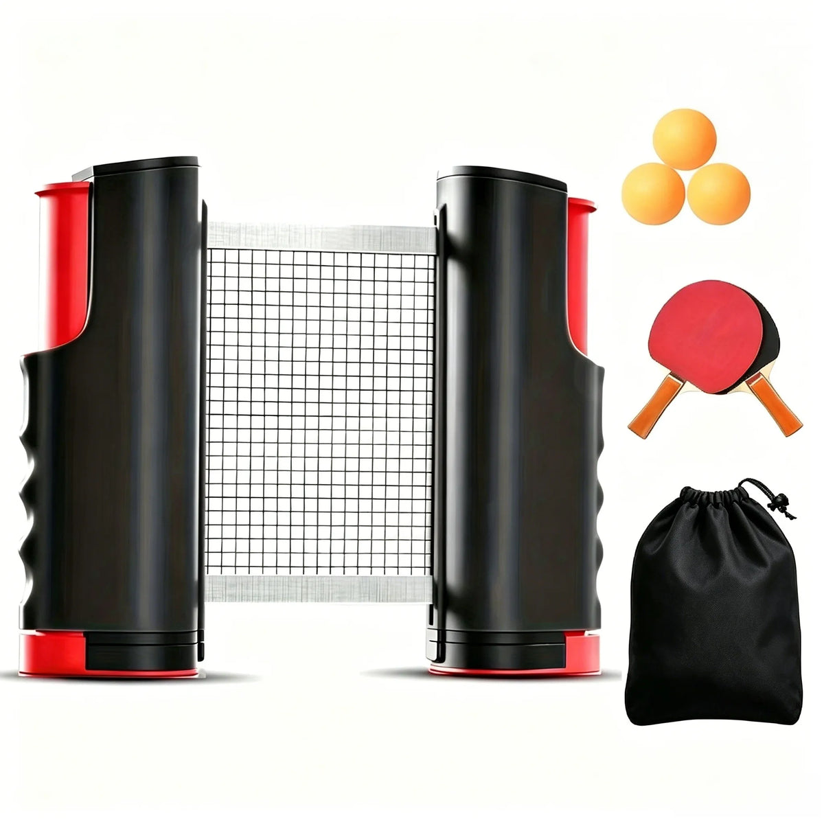 Stretchable Table Tennis Net Set, Portable Table Tennis Training Set, Including Stretchable Net, 2 Rackets, 3 Balls and Sports D