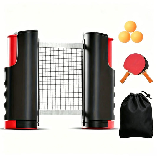 Stretchable Table Tennis Net Set, Portable Table Tennis Training Set, Including Stretchable Net, 2 Rackets, 3 Balls and Sports D