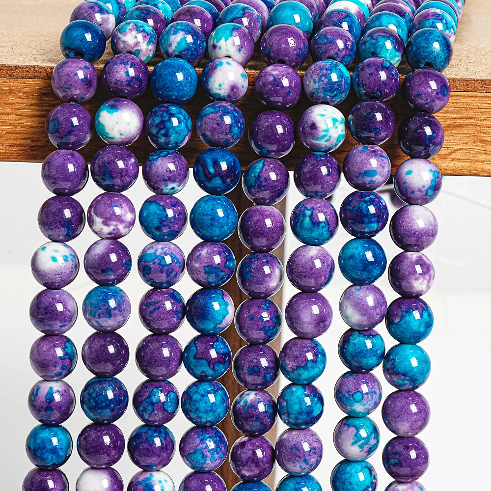 PURPLE BLUE RAINBOW STONE BEADS ROUND LOOSE BEADS 6/8/10/12MM FOR DIY HANDMADE JEWELRY BRACELET MAKING SPACER BEADS SUPPLIES