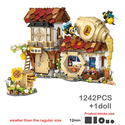 LOZ New Creative Mini Street View Bee Shop Building Block DIY Chinese Folding StreetView Pork Shop Puzzle Toys Birthday Gift