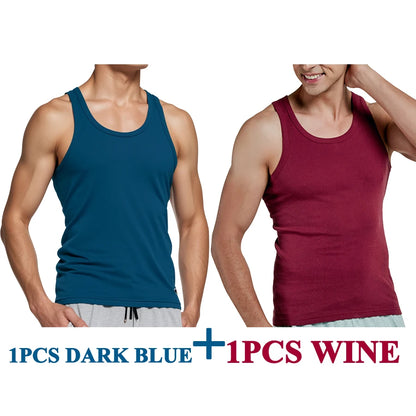 Tank Tops Men New 100% Cotton Solid Vest Mens Slim Casual Breathable Sleeveless Tops Gym Running Undershirt Male Gift Hot Sale