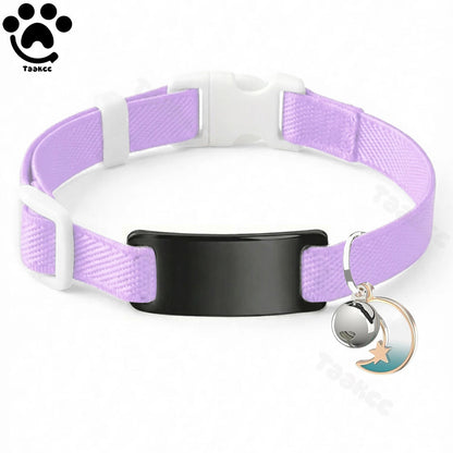 Customized Fashion Elastic Cat Collar Free Engraved Puppy Kitten Anti-lost Pet ID Nameplate Necklace With Bell & Moon Ornament