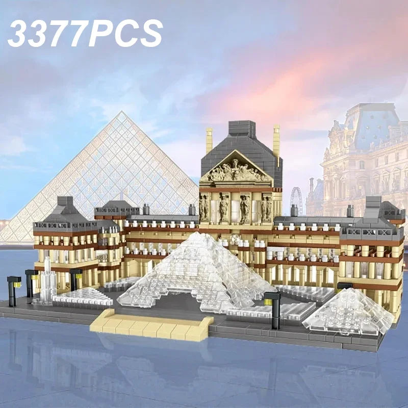 3377PCS Louvre Model Building Blocks World Famous Attractions Architectural Model Bricks Desktop Deco Boys DIY Toys Holiday Gift