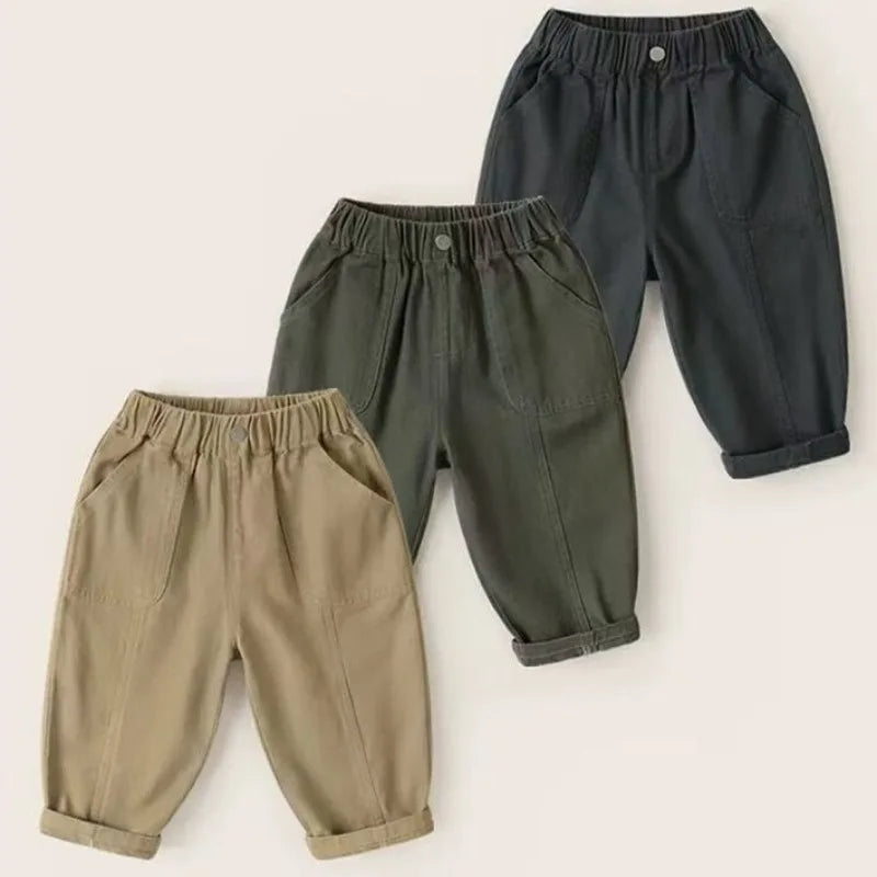 Boys Pants 1-6 Years Straight Trousers Spring Autumn Casual Solid Color Children Clothing Toddler Boys Daily Wear Kids Bottoms