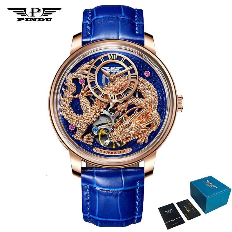 PINDU Designs Original New Men's Mechanical Watchew Dragon Series M2797B Automatic Movement Leather Sapphire Men Wristwatches