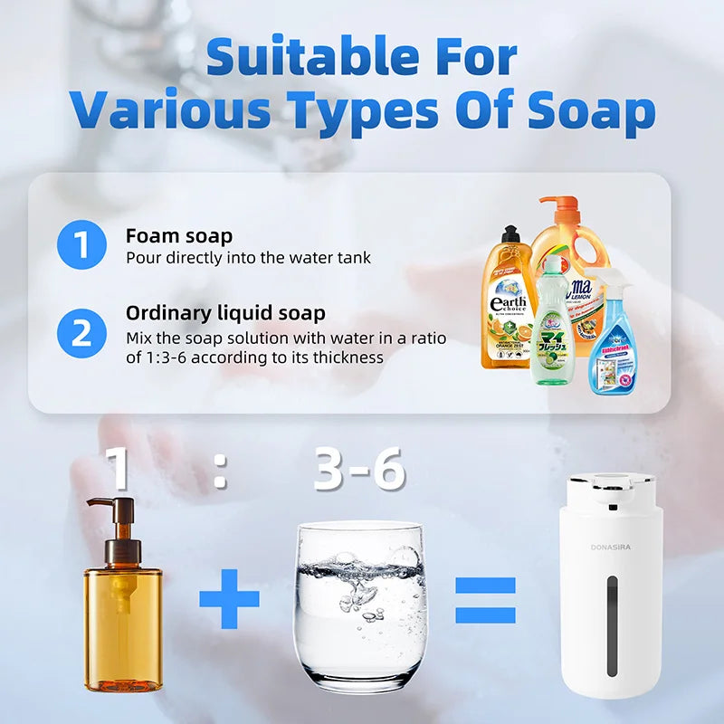 500ML Large Capacity Digital Display Touchless 6-Gears Adjustable Foam/Liquid Infrared Induction Automatic Sensor Soap Dispenser