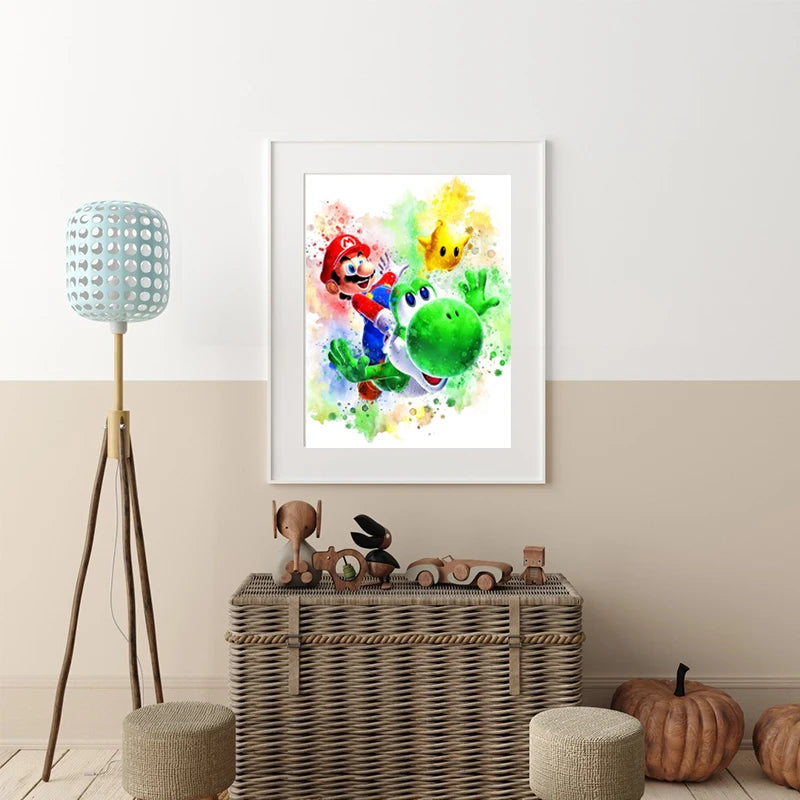 Graffiti Watercolour Art Mario Poster Prints Playroom Canvas Paintings Wall Picture Living Room Kids Bedroom Home Decor Cuadros