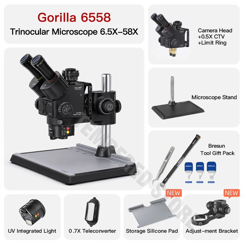 Qianli Gorilla 6558 Trinocular Microscope 6.5X-58X Zoom Industrial Thermal 4K Camera For Mobile Phones Motherboard Repair Tools