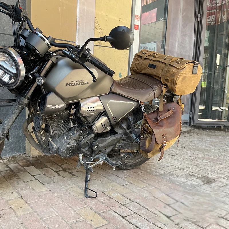 High Quality Oil Wax Canvas Cowhide Travel Tote Bag Vintage Waterproof Motorcycle Bag Causal Tools Men Handbags Messenger Bags