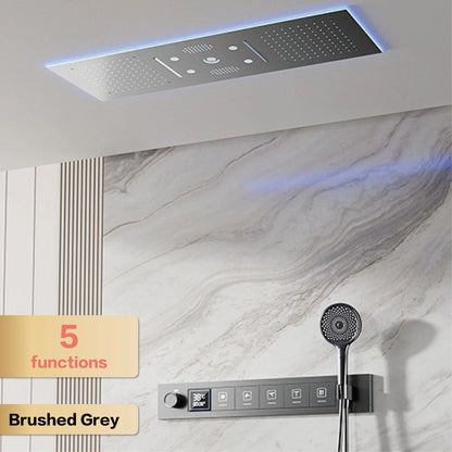 AITANA Luxury Brass Gunmetal LED Display Thermostatic Shower System Bathroom Ceiling Embedded Concealed Giant Curtain Rainfall
