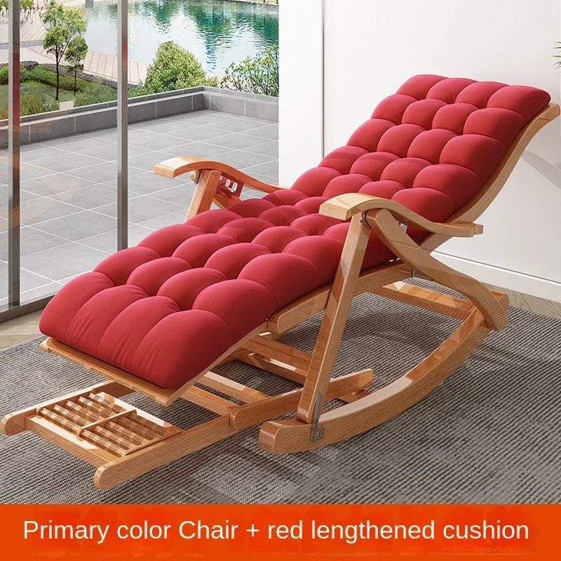 UVR Folding Rocking Chair Adult Bamboo Lounge Chair Home Balcony Leisure Armchair Armchair Lazy Sofa Rattan Chair