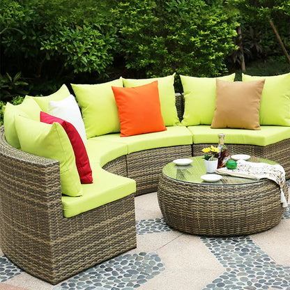Outdoor round rattan sofa combination garden courtyard semi-circular rattan chair sofa outdoor hotel curved living room sofa