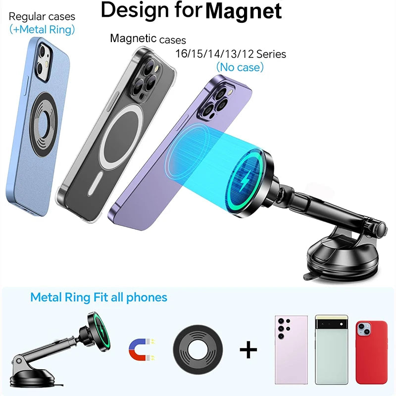 UYUXIO Dashboard Magnetic Wireless Car Phone Charger Adapter 15W  Windshield Car Phone Holder for iPhone 16 15 14 Pro Max 12