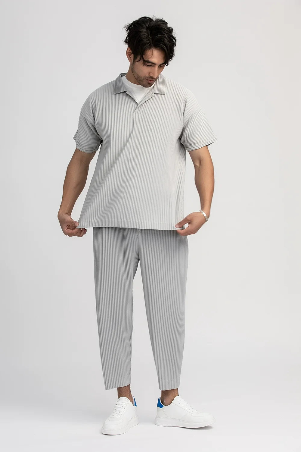 Miyake Pleated Pants Solid Tapered Pants Pencil Pants Four-season Casual Bottoms Japenese Streetwear Miyake Men