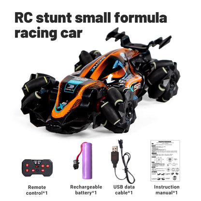 2.4G Mini RC Car Formula Racing Car 4WD Stunt Remote Control Drift Car Toy with Light Universal Wheel Car Toy for Kids Q239 Blue