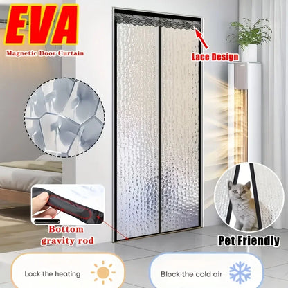 Magnetic EVA Thermal Door Curtain Geometric Pet Friendly Patio Room Divider Energy Saving Easy Install