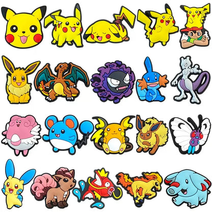 25-72pcs Potdemiel Pokemon Pikachu Shoes Charms PVC Cartoon Shoe Decoration Accessories Clog Sandals Buckle Kids Friends Gift