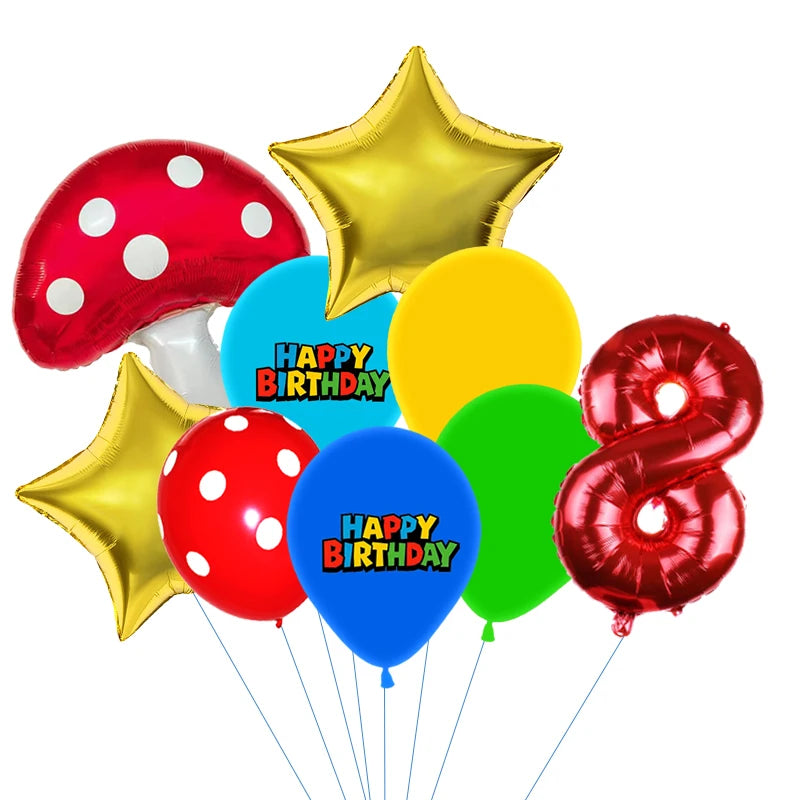 Red Blue Green Yellow Mushroom Star Balloons for Cartoon Video Game Super Bros Balloon Birthday Inspired Party Decoration