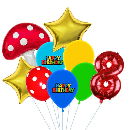 Red Blue Green Yellow Mushroom Star Balloons for Cartoon Video Game Super Bros Balloon Birthday Inspired Party Decoration