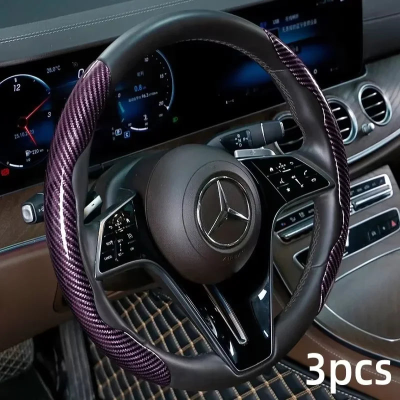 2026 Laser Carbon Fiber Silicone Car Steering Wheel Cover 1K Micro Fiber Leather PVC Wheel Booster Cover Non-Slip Universa