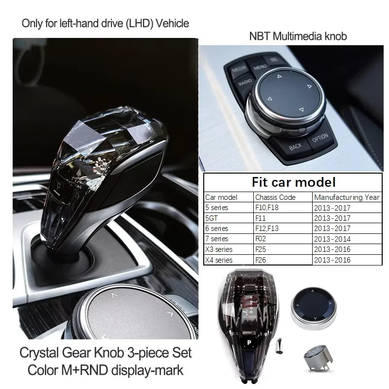 Crystal Gear Shift Lever Knob Set For BMW 5 Series G30 G32 G01 G08 7 Series G11 G12 F10 F20 F30 F32 F25 F26 X5 X6 F15 F16