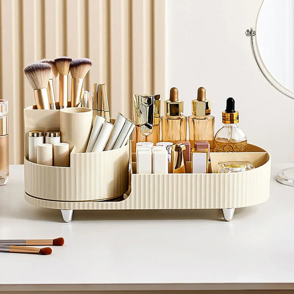 Cosmetic Storage Rack with Rotating Base and Divided Compartments for Cosmetic Storage Box, for Lipstick, Skin Care Storage Box