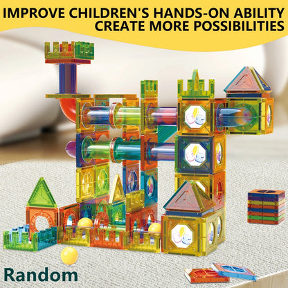 Magnetic Tiles Marble Run Toy 3D Clear STEM Educational Pipe Track Ball Building Blocks Kids 3+ Brain Development Kit