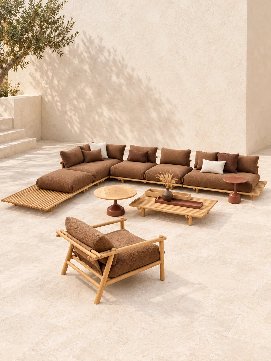 Weather Luxury Teak Frame PE Rattan Waterproof Sofa Set Outdoor Furniture Perfect For Garden Patio Poolside Beach Hotel