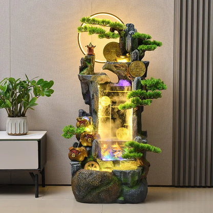 HYS rockery fish tank fountain flowing water ornament living room entrance TV cabinet lucky landscape office floor feng shui