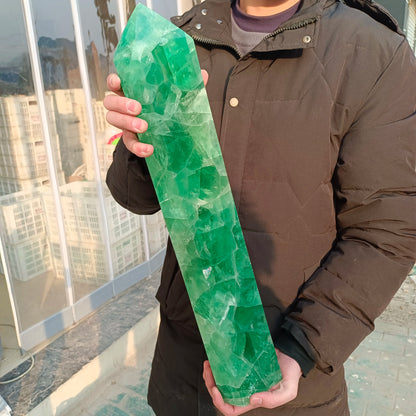 Huge Wand Natural Crystal Point Green Fluorite Tower Healing Stone Energy Ore Mineral Obelisk Home Office Degaussing Decor Gem