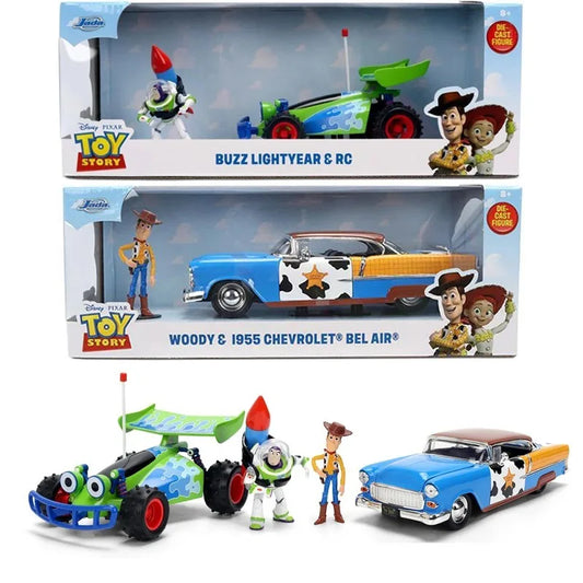 Jada 1:24 Toy Story Diecast Cars with Figures-Woody 1955 Chevy Bel Air,Buzz Lightyear RC, Opening Parts Model Collectible Gift