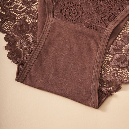 5PCS/Set Hot Selling New Cotton Women's Underwear Elegant Floral Lace Panties Breathable Solid Color Hollow Sexy Briefs Lingerie