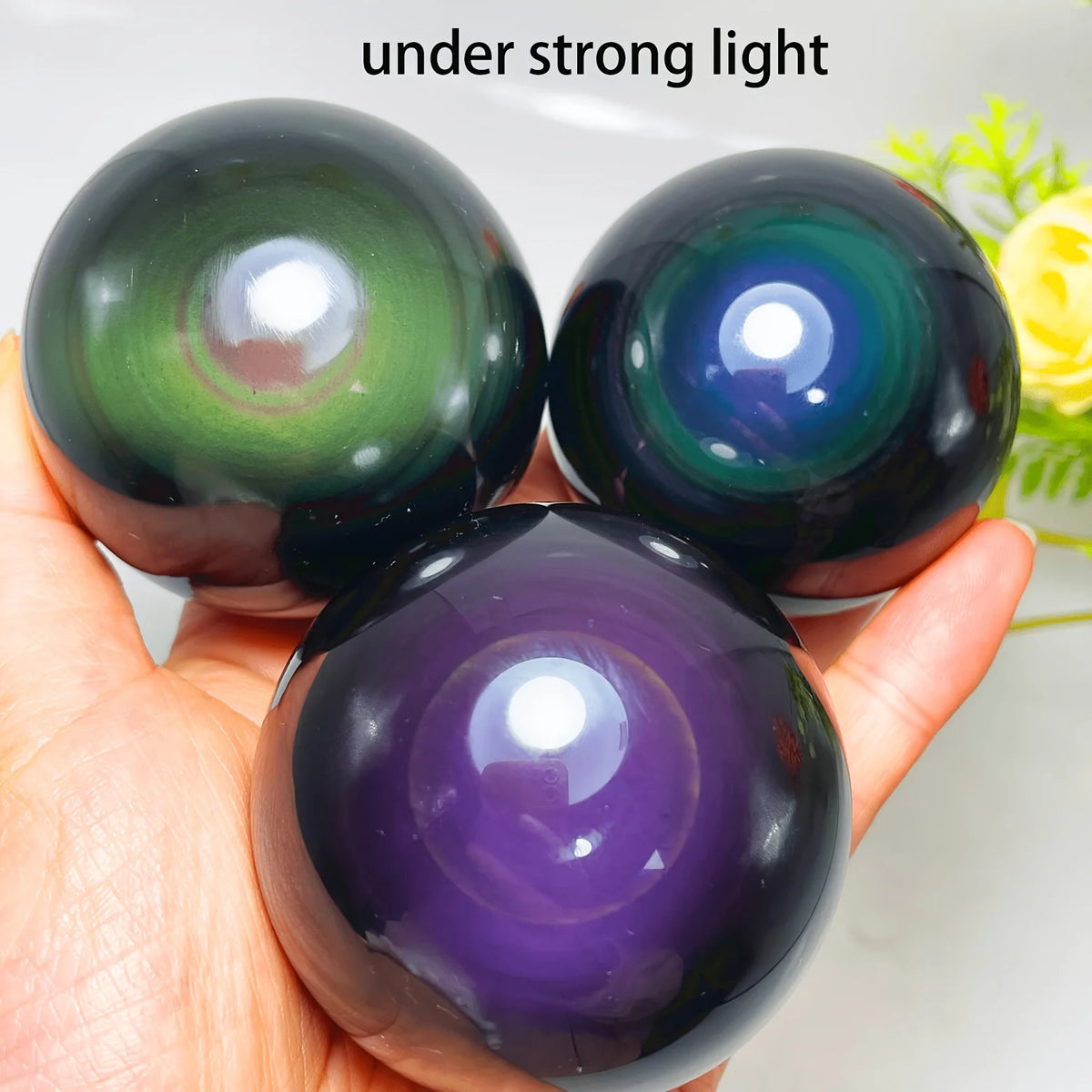 1pc a 1.97-2.36inch Natural Colorful Obsidian Sphere, Featuring a Rainbow Sheen. This Polished Stone