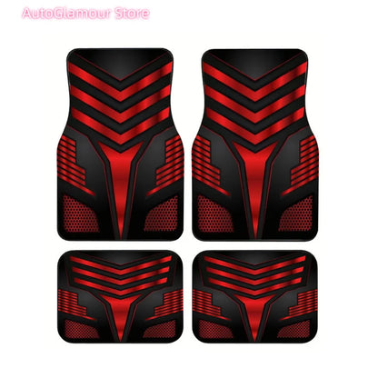 2pcs/4pcs Red And Black V Sport Style Theme Car Floor Mats, Universal Car Interior Mats, Durable Polyester Fiber, Suitable for A