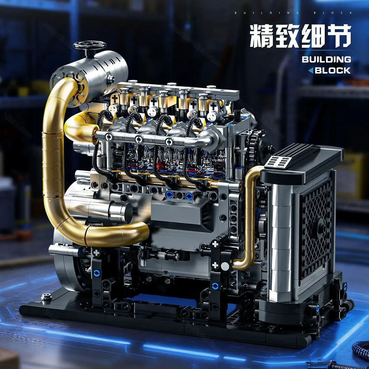 GQ-3706 Diesel Inline 4-cylinder Simulation Engine Model 1029PCS Building Blocks Handmade Educational Assembly Ornament Toy Gift