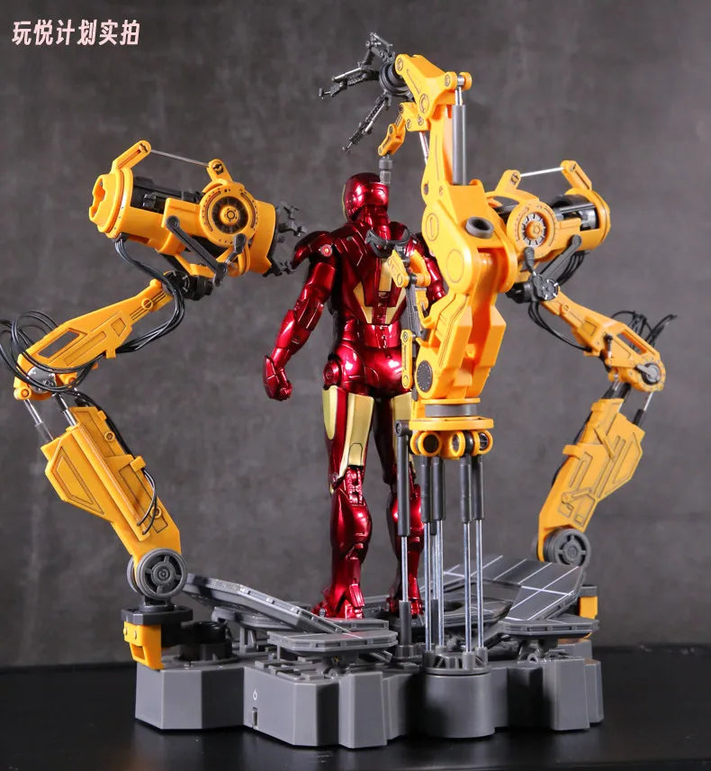 ZD MK6 MK4 Toy Iron Man WITH SUIT-UP GANTRY LED Circular Armor Dismantling Platform  Anime Tony Stark Model Action Figure Gifts