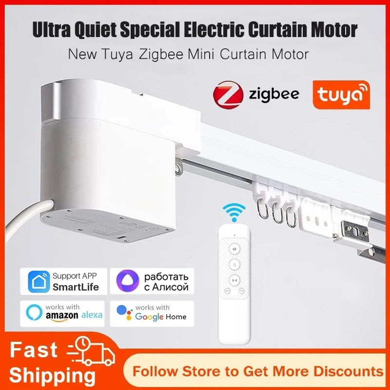 Tuya Zigbee Mini Smart Curtain Motor Electric Curtain Automatic System Rail Rod Support Alexa Alice Google Assistant Smartlife