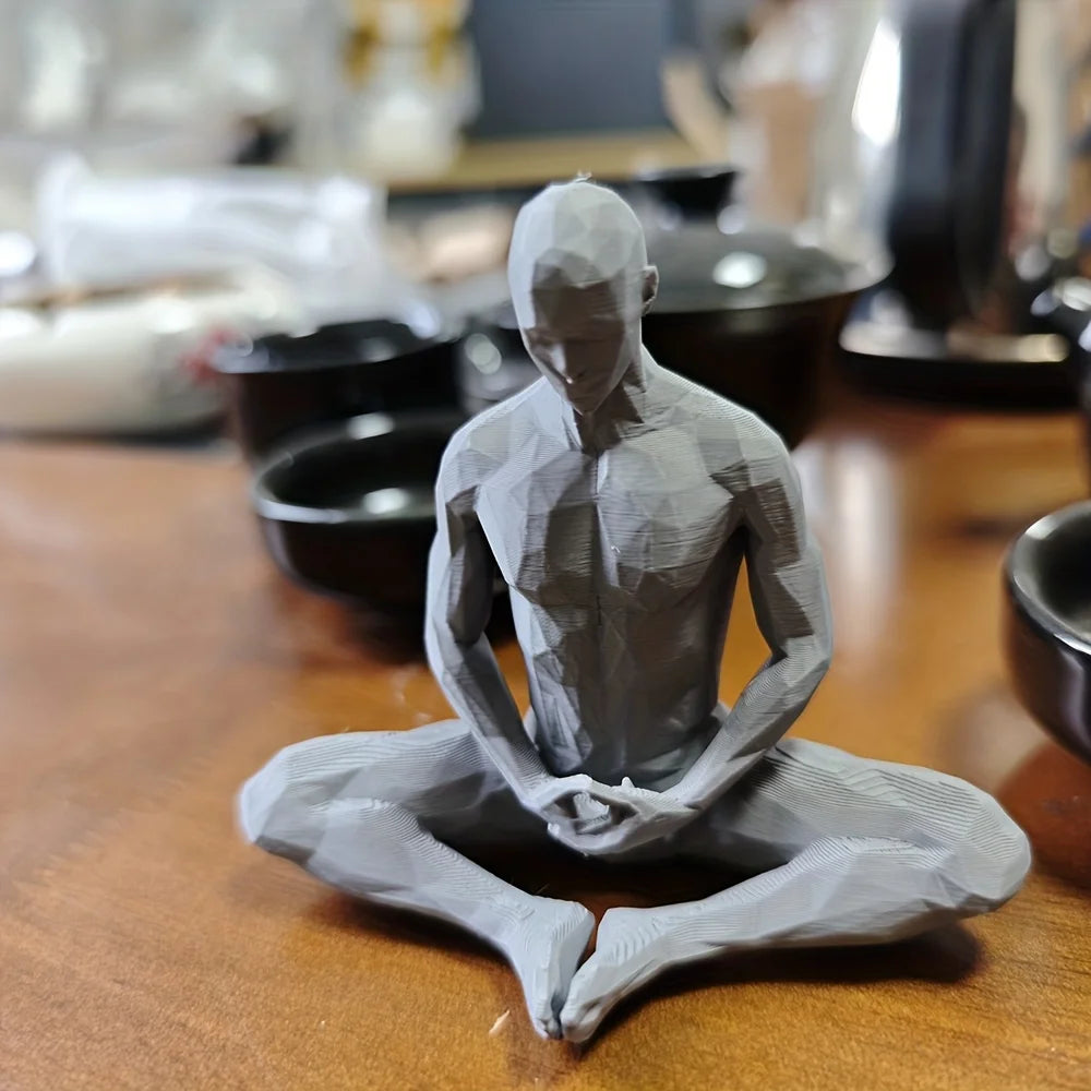 Modern Minimalist Geometric Polygon Seated Figure Sculpture Zen Meditation Desktop Decoration 3D Printed Art Home Decor
