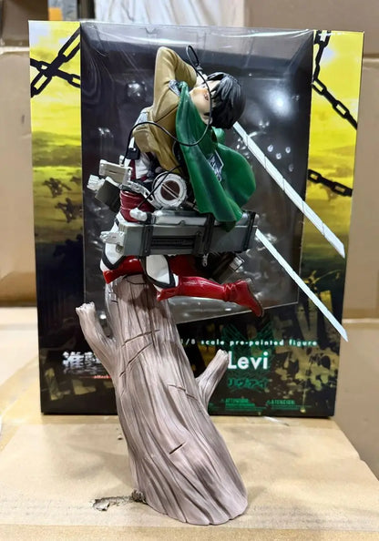 Attack On Titan Levi Ackerman Figure Tree Stump Battle Standing Pose Statue 28cm Scout Regiment Anime Collectible Desktop Decor