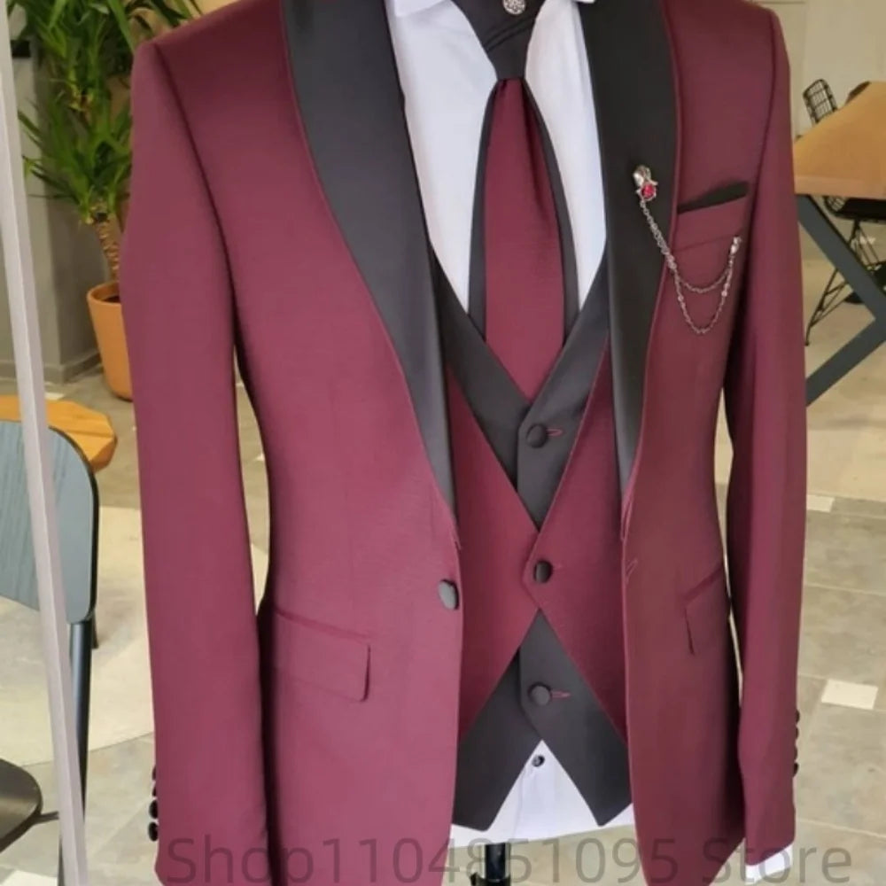 Solid Suits for Men Party Slim Wedding Tuxedos Fashion Mens Blazer Vest Pants 3 Pieces Foraml Business Suits Sets