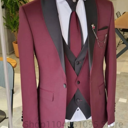 Solid Suits for Men Party Slim Wedding Tuxedos Fashion Mens Blazer Vest Pants 3 Pieces Foraml Business Suits Sets