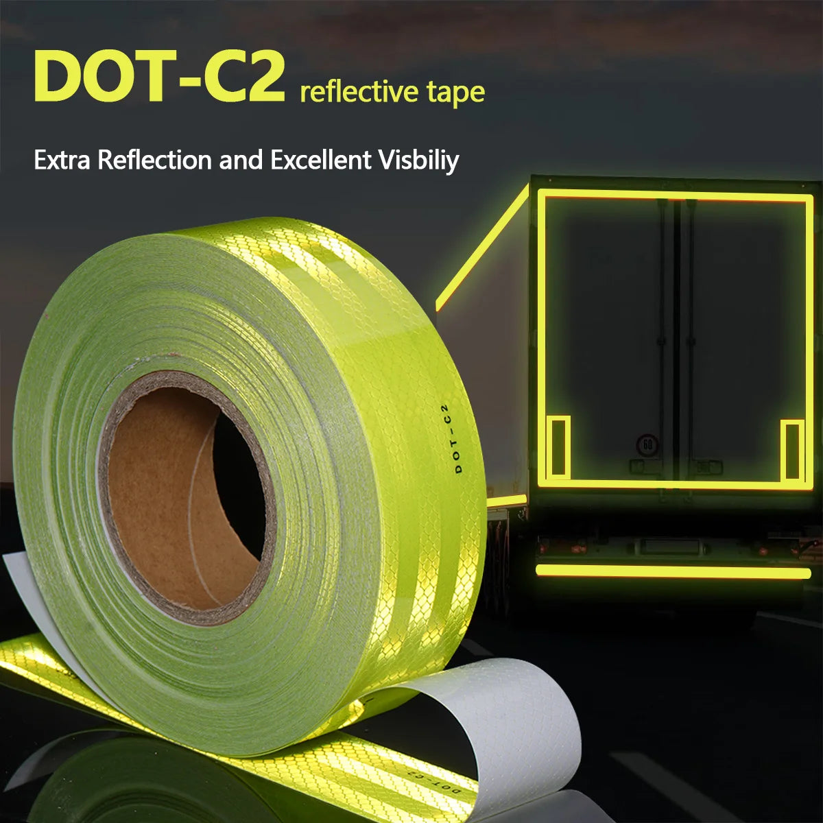 Reflective Tape Outdoor Waterproof DOT-C2 Fade Resistant Fluorescent Green Reflective Tape Strong Adhesive Safety Warning Tape