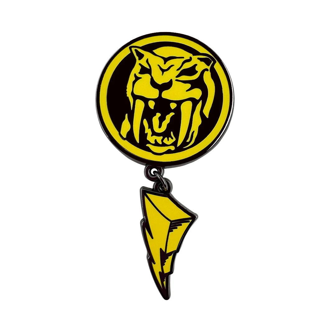 Mighty Morphin Power Rangers Yellow Ranger Enamel Pin Sabertooth Tiger Power Coin Brooch Lightning Bolt Pendant Metal Badge Gift
