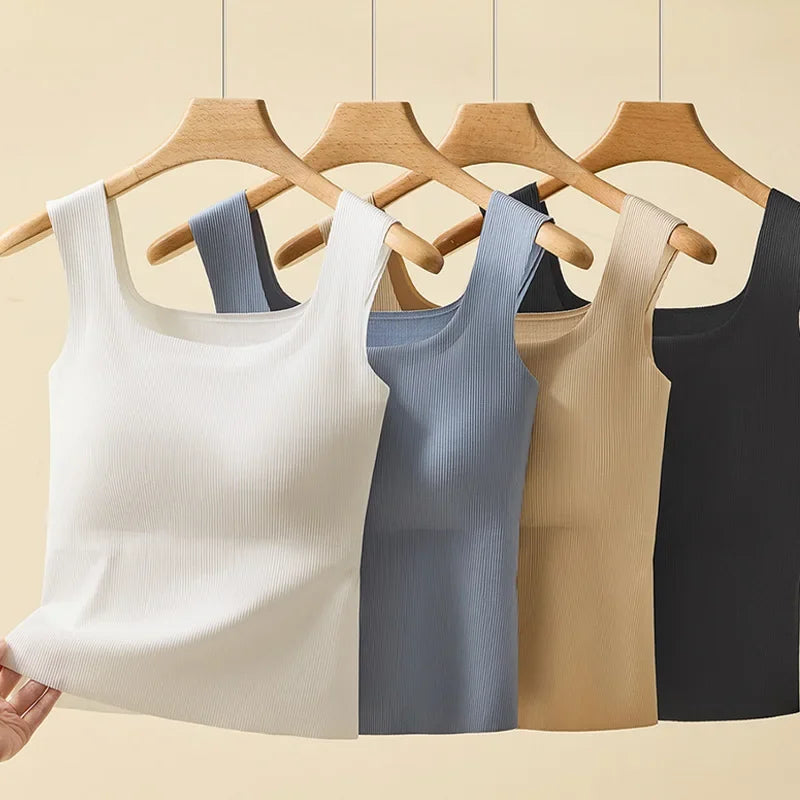 For 35-105kg 2025 New Seamless Plus Size Camisole Top for Women with Fixed Cup Build-in Bra Beautiful Back Underwear Tummy Cover