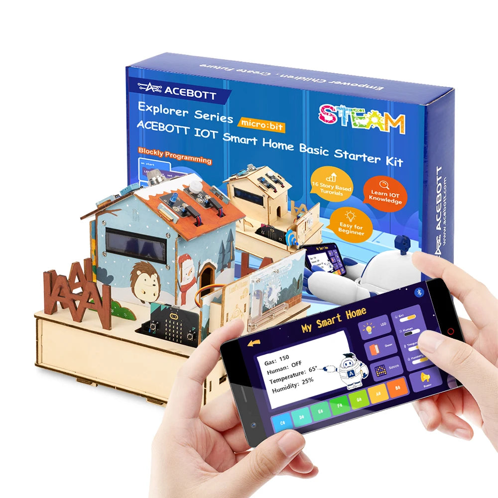 ACEBOTT Learning Kit Microbit Smart Home Automation Projects STEM Education Wooden House MakeCode